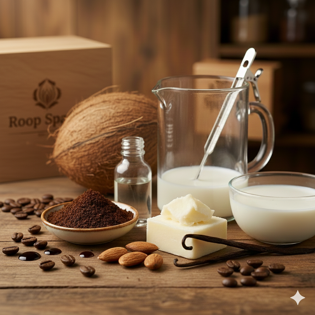 natural organic soap displayed with essential oils